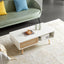 41.34" Rattan Coffee table sliding door for storage solid wood legs White - Korvel