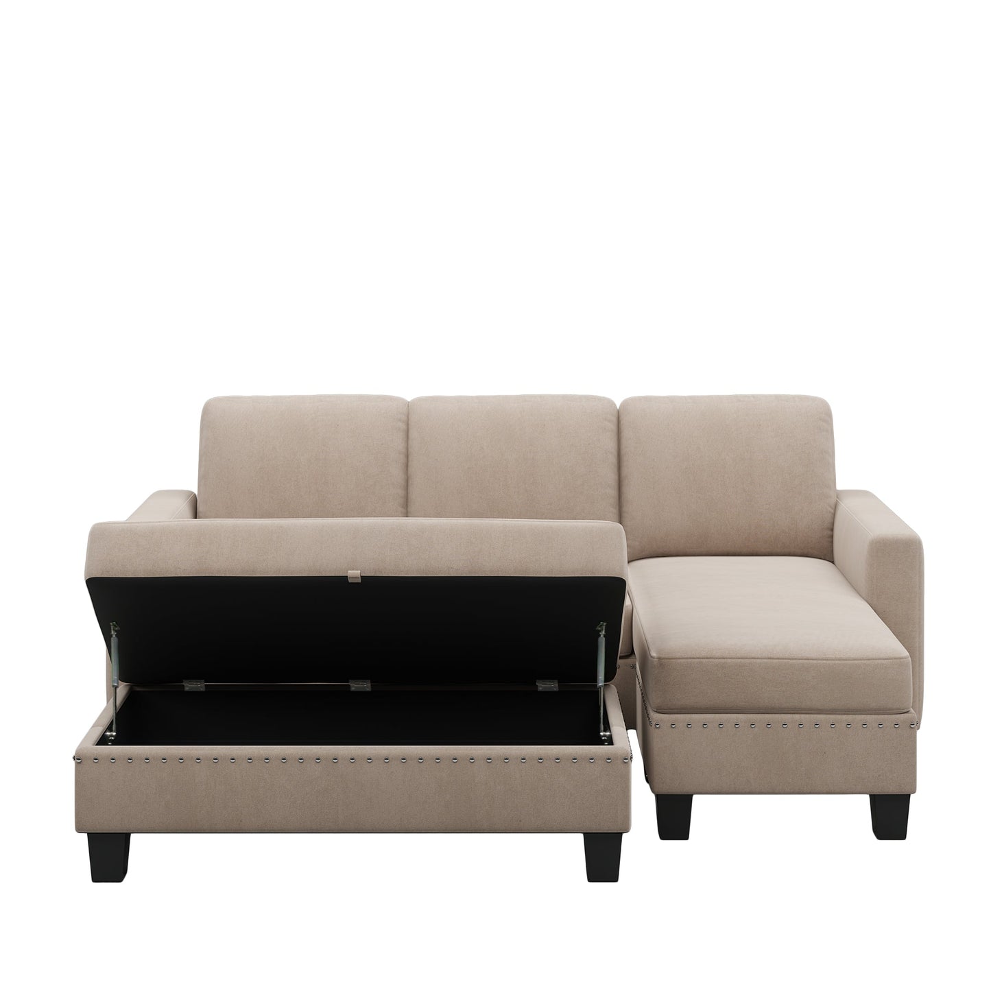 Canapé Sectionnel Réversible avec Ottoman de Rangement - Gris Chaud