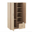Wooden Wardrobe with Double Doors, Armoire with Hanging Rod, 5 Fixed Shelves, One Storage Drawer,Natural - Korvel