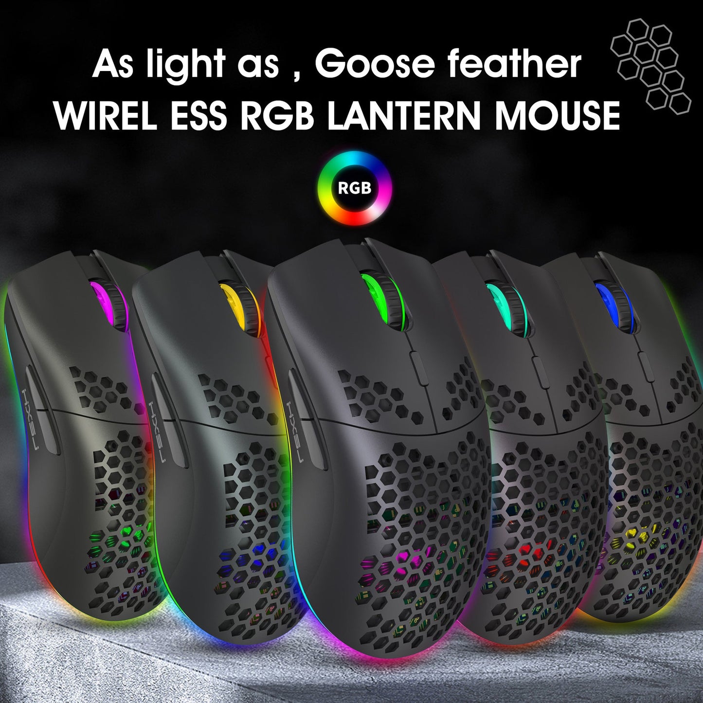 Souris de jeu sans fil RGB légère avec batterie rechargeable
