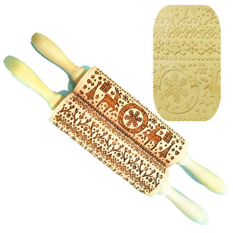 Wooden Rolling Pin Beechwood Laser Engraved Printed Rolling Pin Embossing Rolling Pin Christmas Flip Sugar Cookie Rolling Pin - Korvel