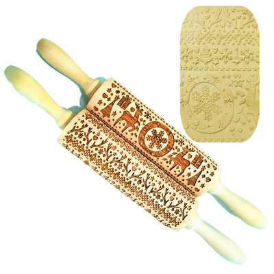 Wooden Rolling Pin Beechwood Laser Engraved Printed Rolling Pin Embossing Rolling Pin Christmas Flip Sugar Cookie Rolling Pin - Korvel
