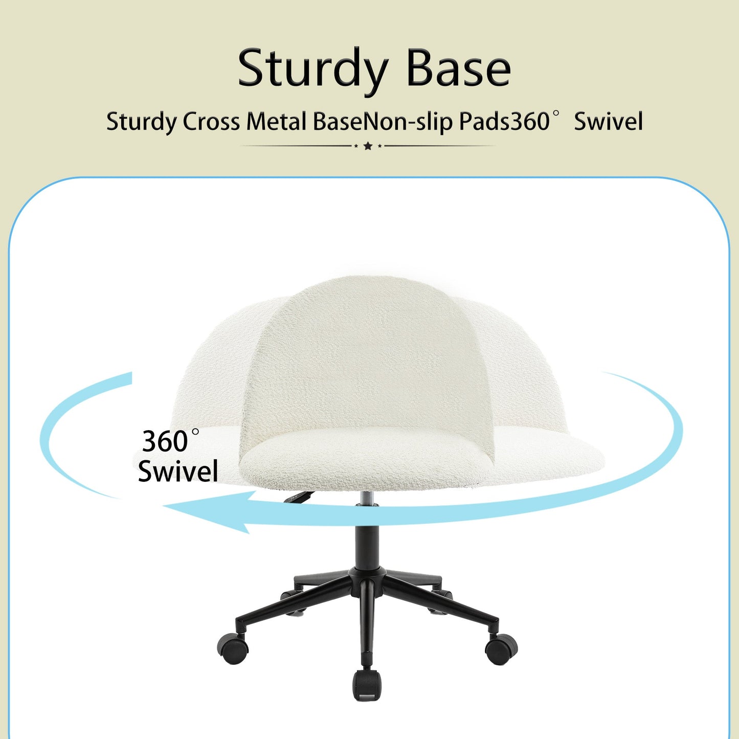 Velvet fabric office chair, mid back adjustable rotating computer chair, black legs, cushioned office chair with wheels ，White - Korvel