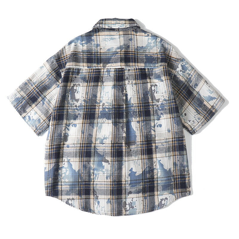 Tie dye printed plaid wide cut shirt - Korvel