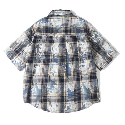 Tie dye printed plaid wide cut shirt - Korvel