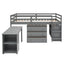 Low Study Twin Loft Bed with Cabinet and Rolling Portable Desk - Gray (OLD SKU :LP000113AAE) - Korvel
