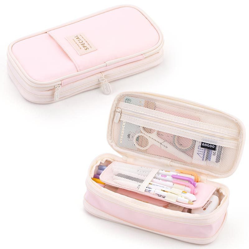 Macaron color block can transform into a large capacity upgraded pencil case stationery - Korvel