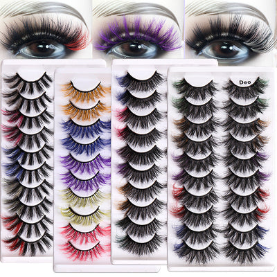 10 Pairs Of Color Mink Hair Fried Multilayer Thick Cross False Eyelashes 8D FLUFFY - Korvel