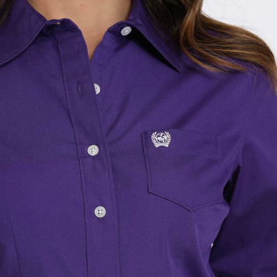 Elegant Purple Cotton Cinch Shirt for Women - Korvel