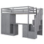 Cama loft tamaño twin con armario y almacenamiento en gris