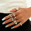 Fashionable Joint Ring Set Hip Hop Metallic Fold Set with Gemstone Rings - Korvel