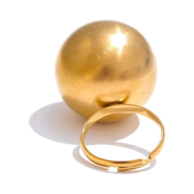 Stylish Unique Stainless Steel 26mm Big Ball Adjustable 18K Gold Color Ring Waterproof Personalized Finger Jewelry Gift - Korvel