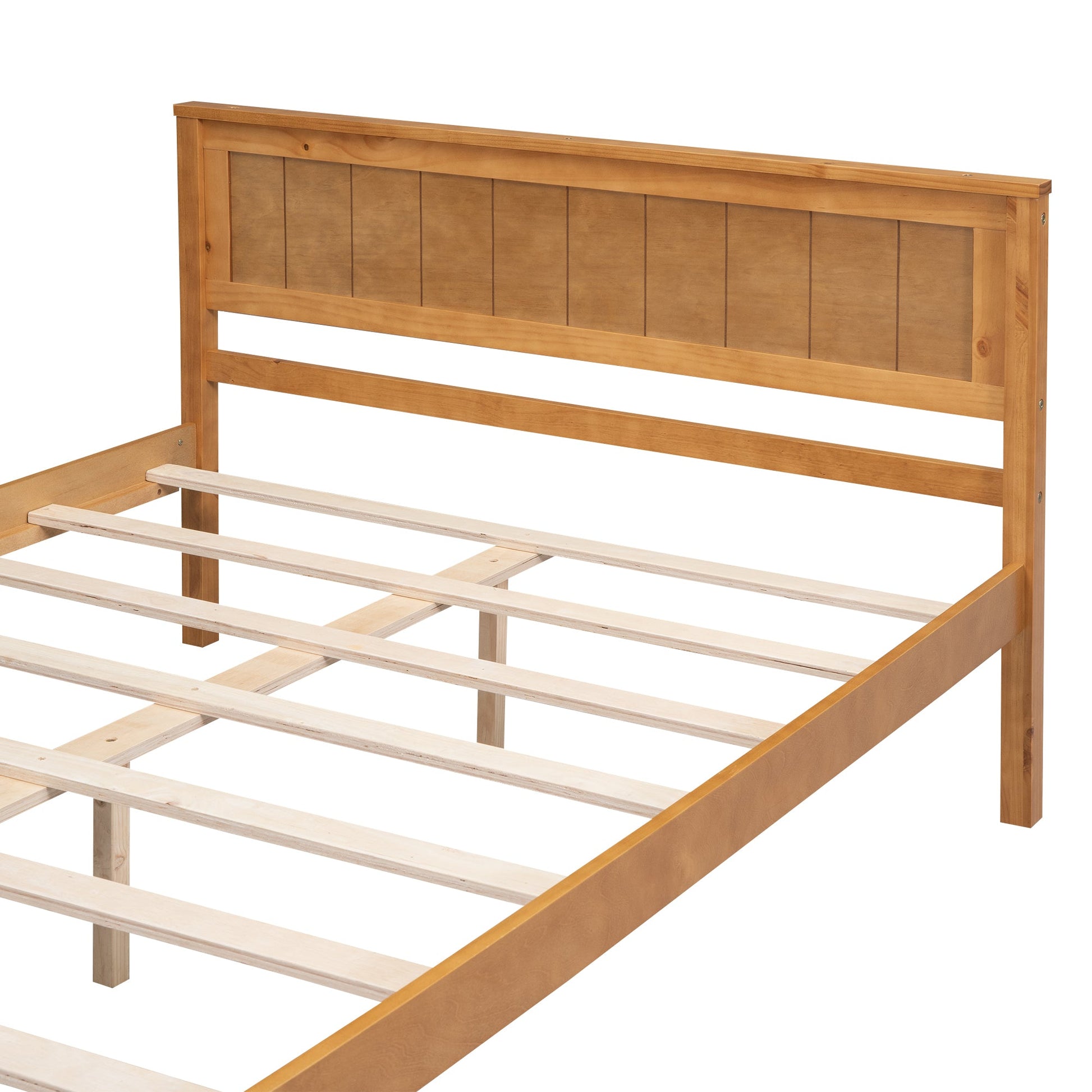 Platform Bed Frame with Headboard, Wood Slat Support No Box Spring Needed Full  Oak - Korvel