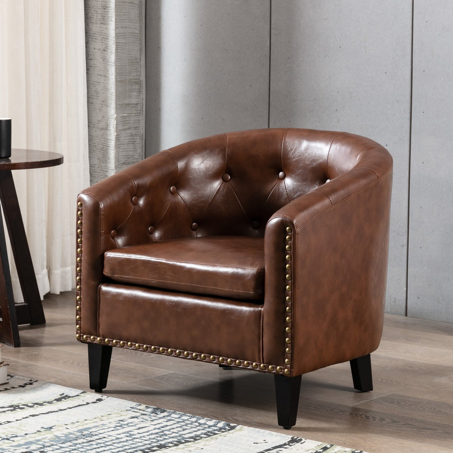 PU Leather Tufted Barrel ChairTub Chair for Living Room Bedroom Club Chairs - Korvel