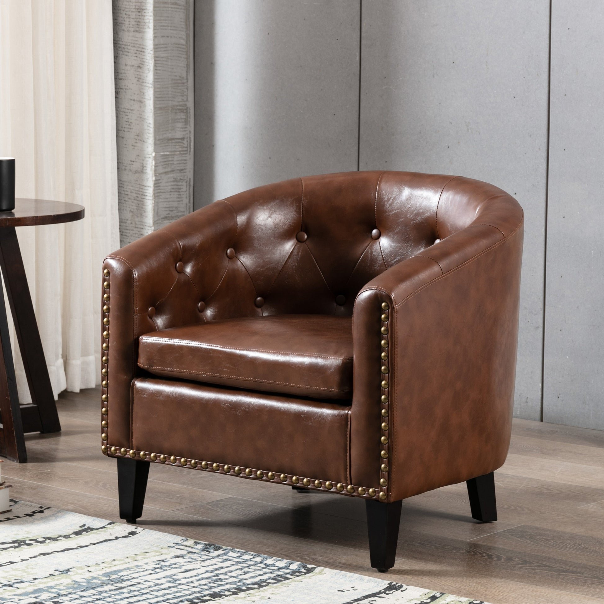 PU Leather Tufted Barrel ChairTub Chair for Living Room Bedroom Club Chairs - Korvel