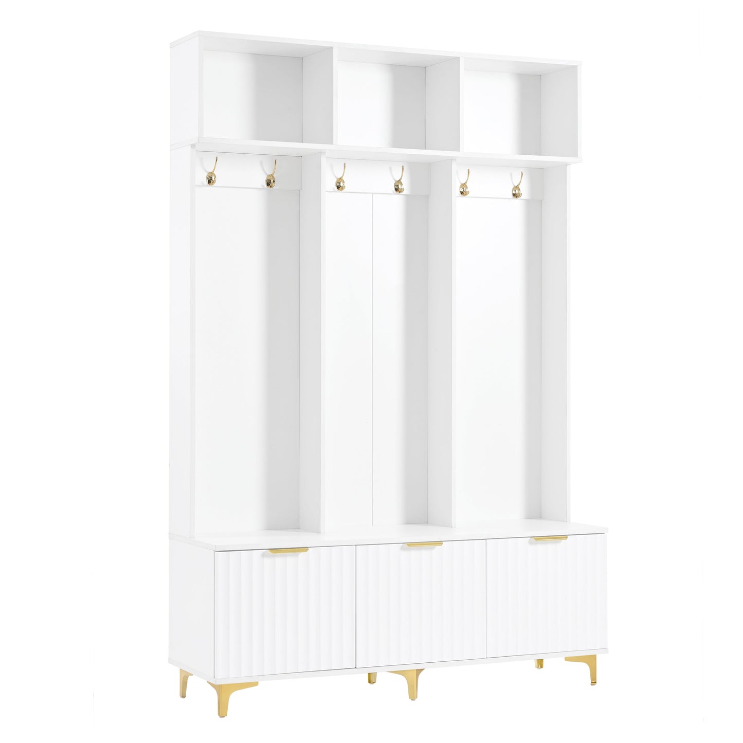 Large storage hall tree with bench, multifunctional storage platform, luxury clothes hanger equipped with 6 gold hooks - Korvel