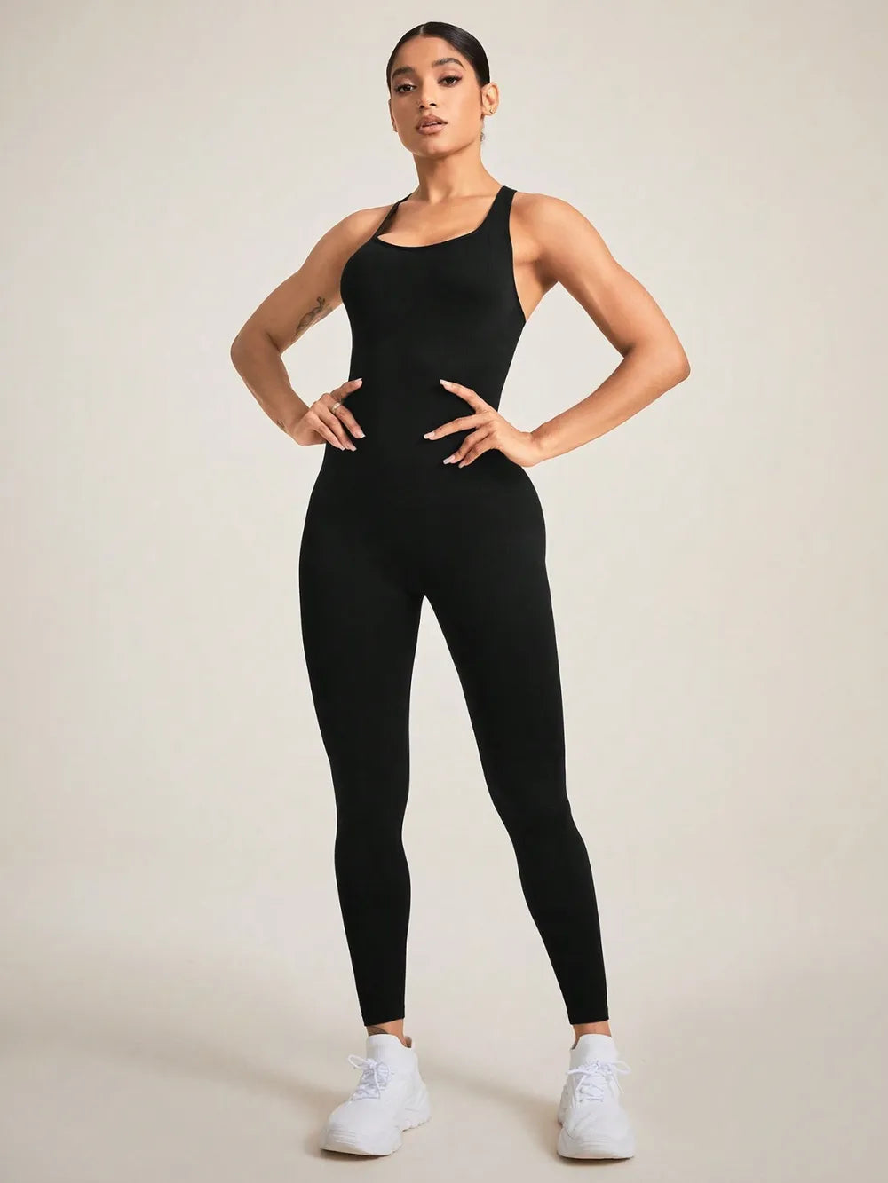 Crisscross Back Sleeveless Active Jumpsuit - Korvel