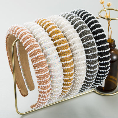 New Full Diamond Headband Pearl Rhinestone Fashion Headband Versatile Hair Accessories For Going Out - Korvel