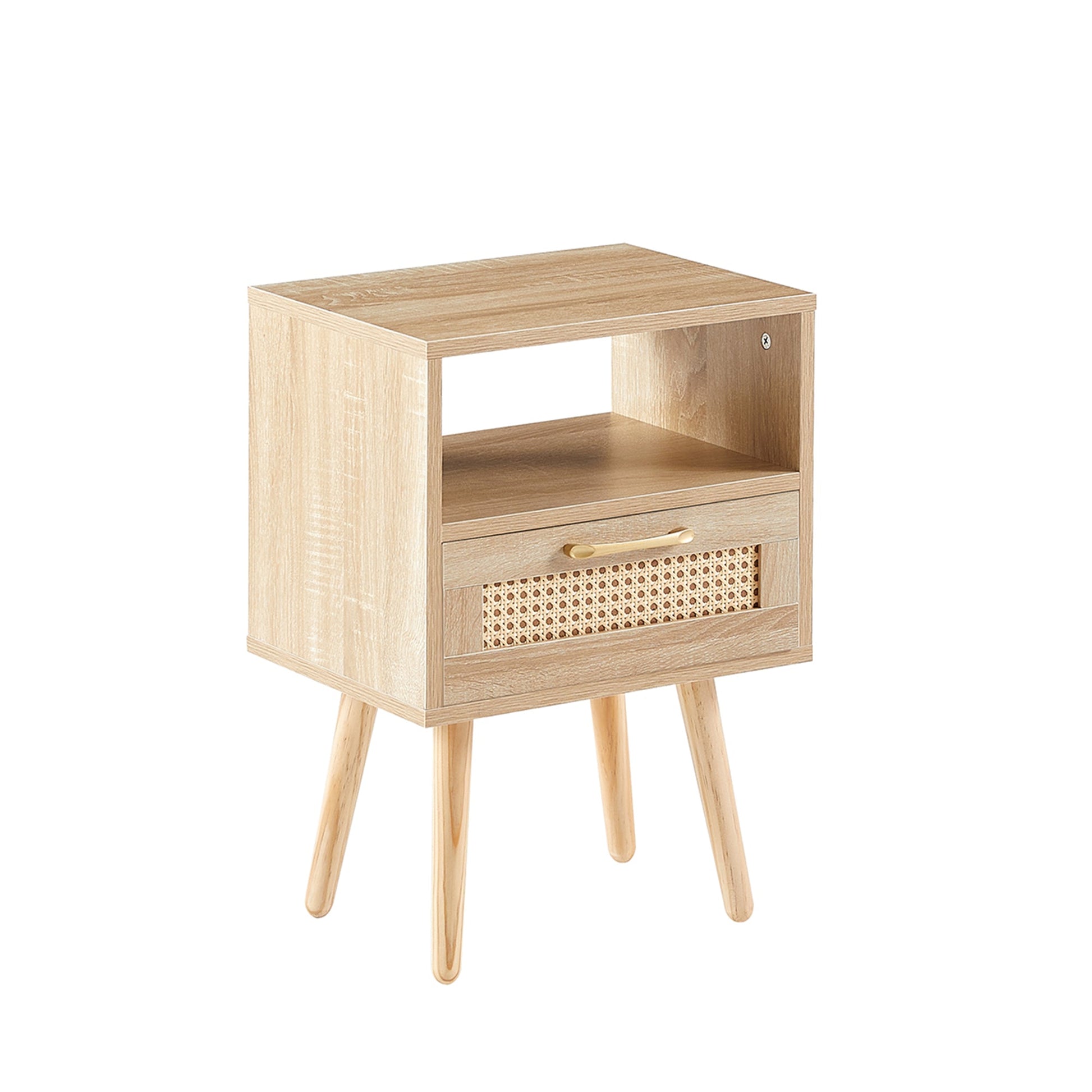 15.75" Rattan End table with drawer and solid wood legs Modern nightstand side table for living room natural - Korvel