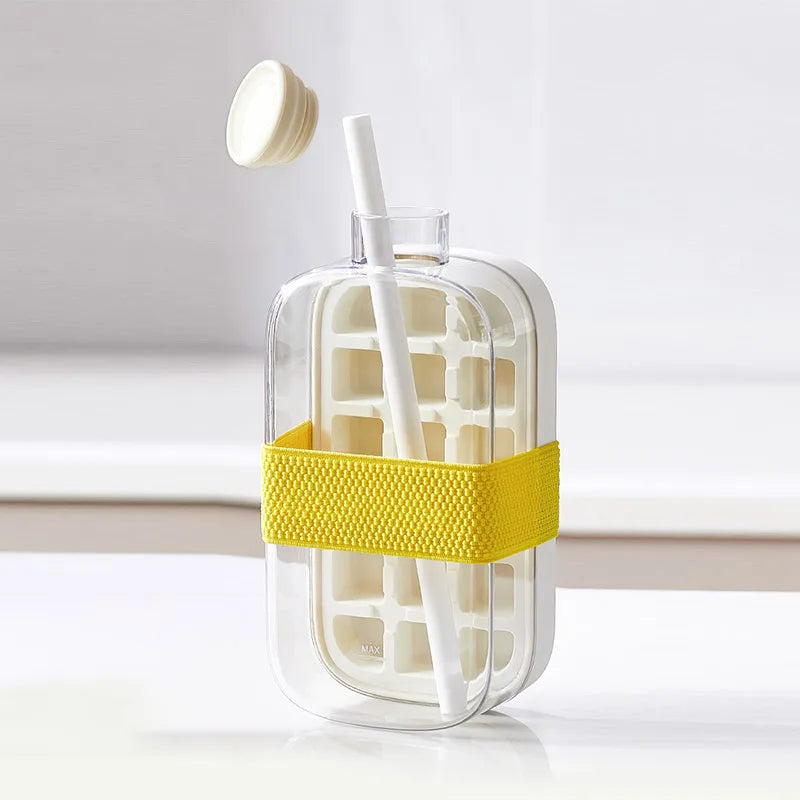Ice Tray Ice Cube Mold Press Ice Maker With Lid 2-in-1 Ice Cube Bottle Food Grade Ice Making Straw Dual-use Ice Kettle - Korvel