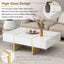 ON-TRANS 47.2 inch x 31.4 inch multifunctional rectangular sofa table with 2 drawers and gold wood grain leg center table, white - Korvel