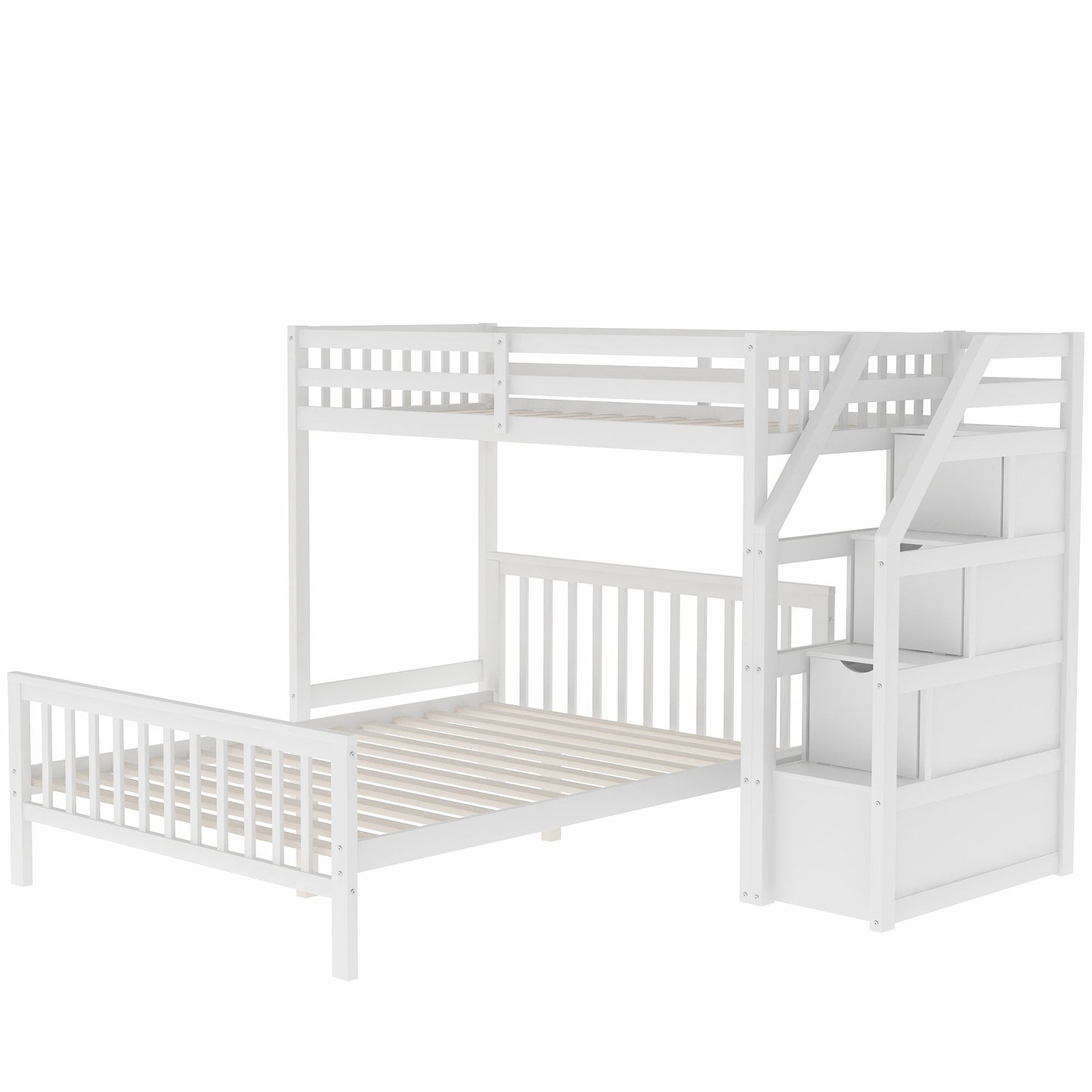 Twin over Full Loft Bed with Staircase,White - Korvel