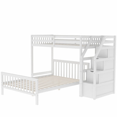 Twin over Full Loft Bed with Staircase,White - Korvel