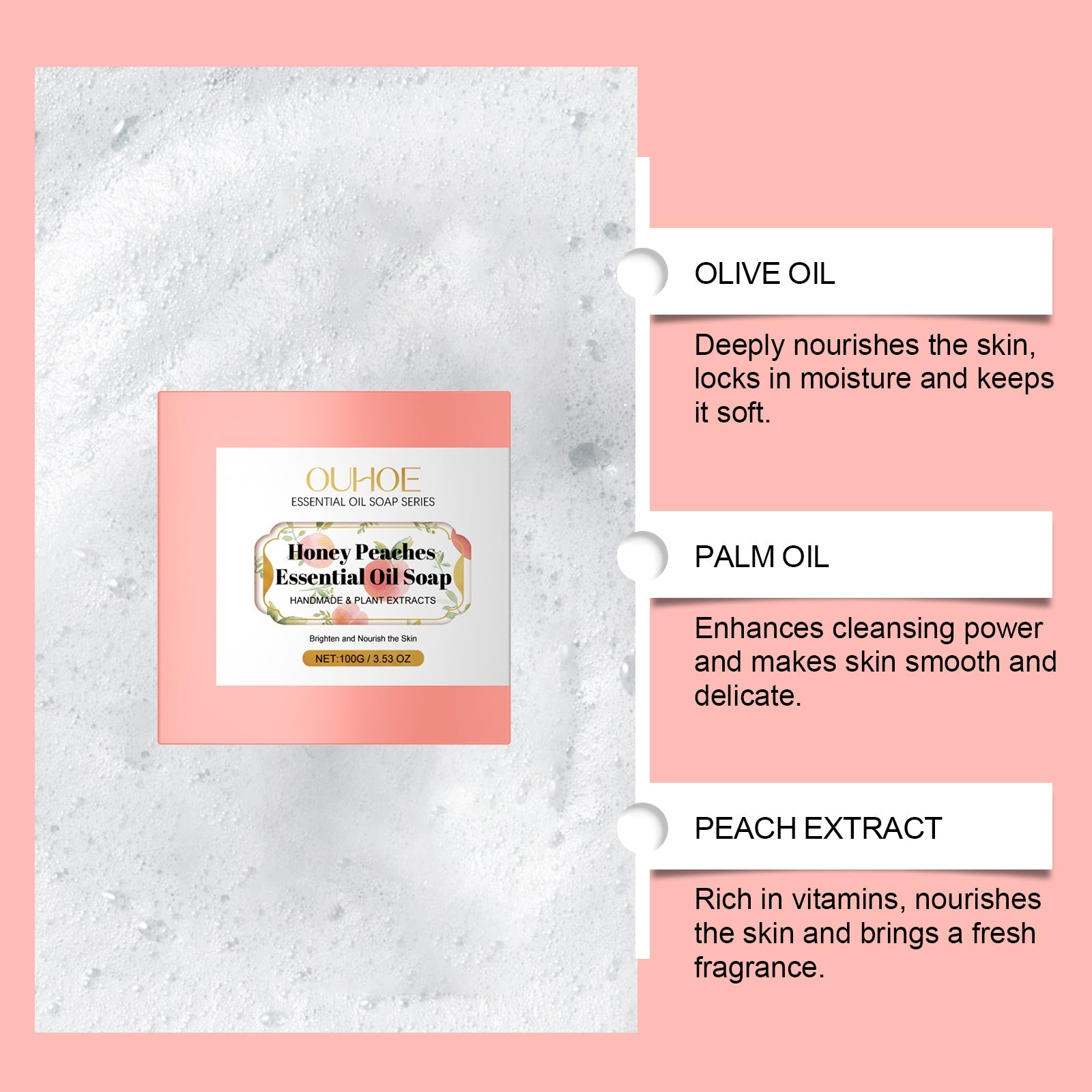 Peach Essential Oil Soap, Gentle Repair Moisturizing Oil Removal Refreshing Cleansing Body Cleansing Bath Essential Oil Soap - Korvel