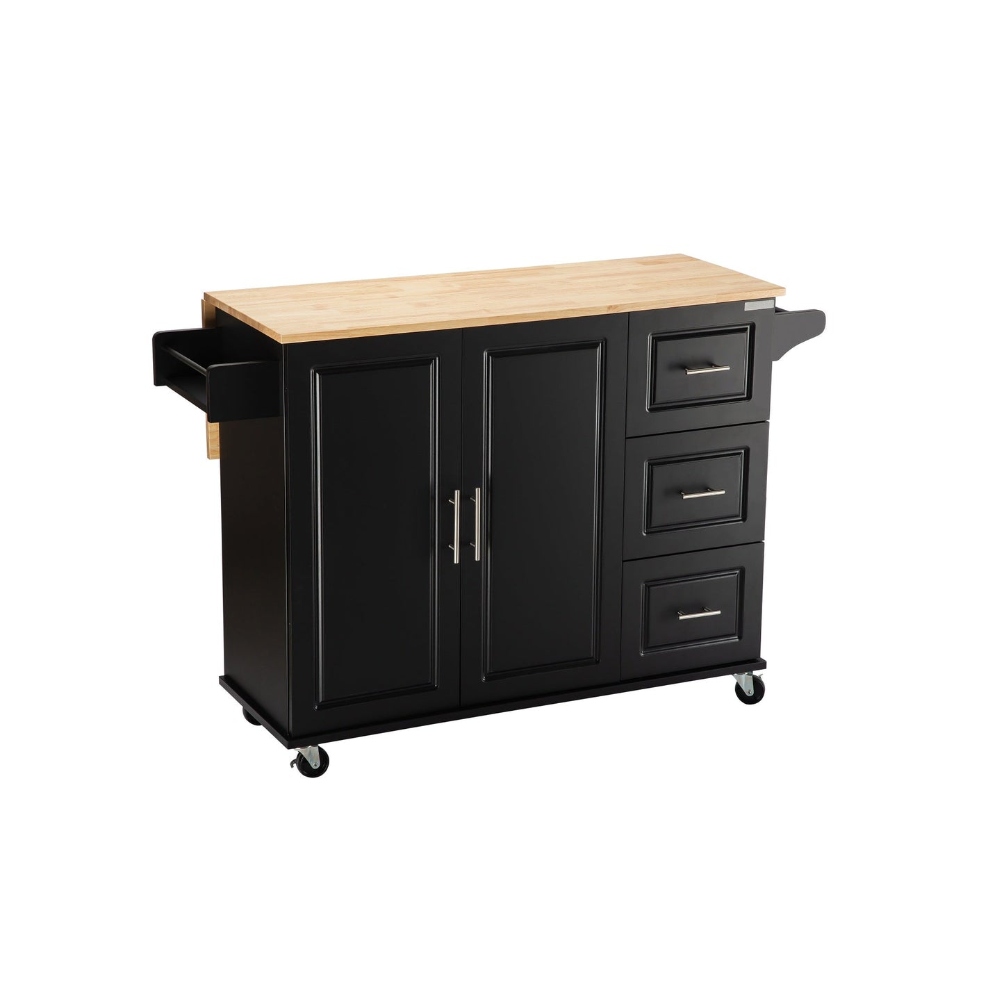 Kitchen Island & Kitchen Cart Mobile Kitehcn Island with Extensible Rubber Wood Table Top - Korvel