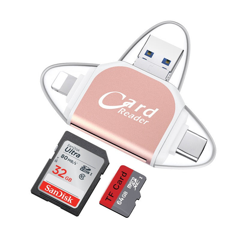 Plug and play for Apple and Android phones multifunctional card reader four in one multifunctional TF card SD card - Korvel
