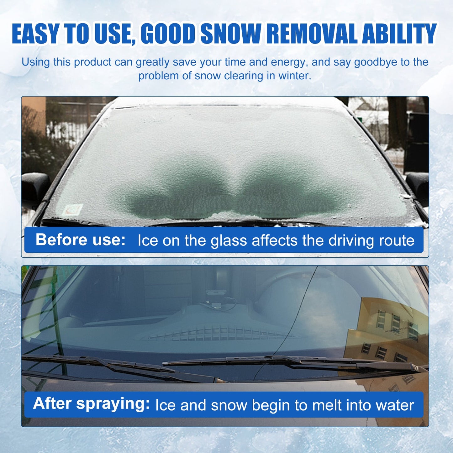 Winter Coating Snow Melt Spray, Car Windshield Fast Snow Melt Defrost Vehicle Deicing Agent - Korvel
