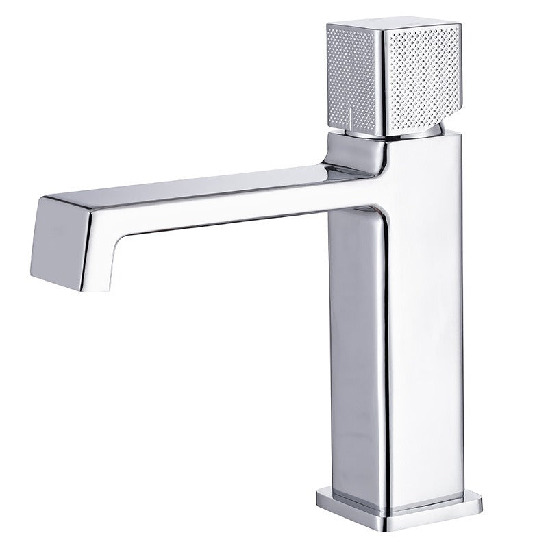 Black square single hole cold and hot countertop basin sink chrome faucet - Korvel