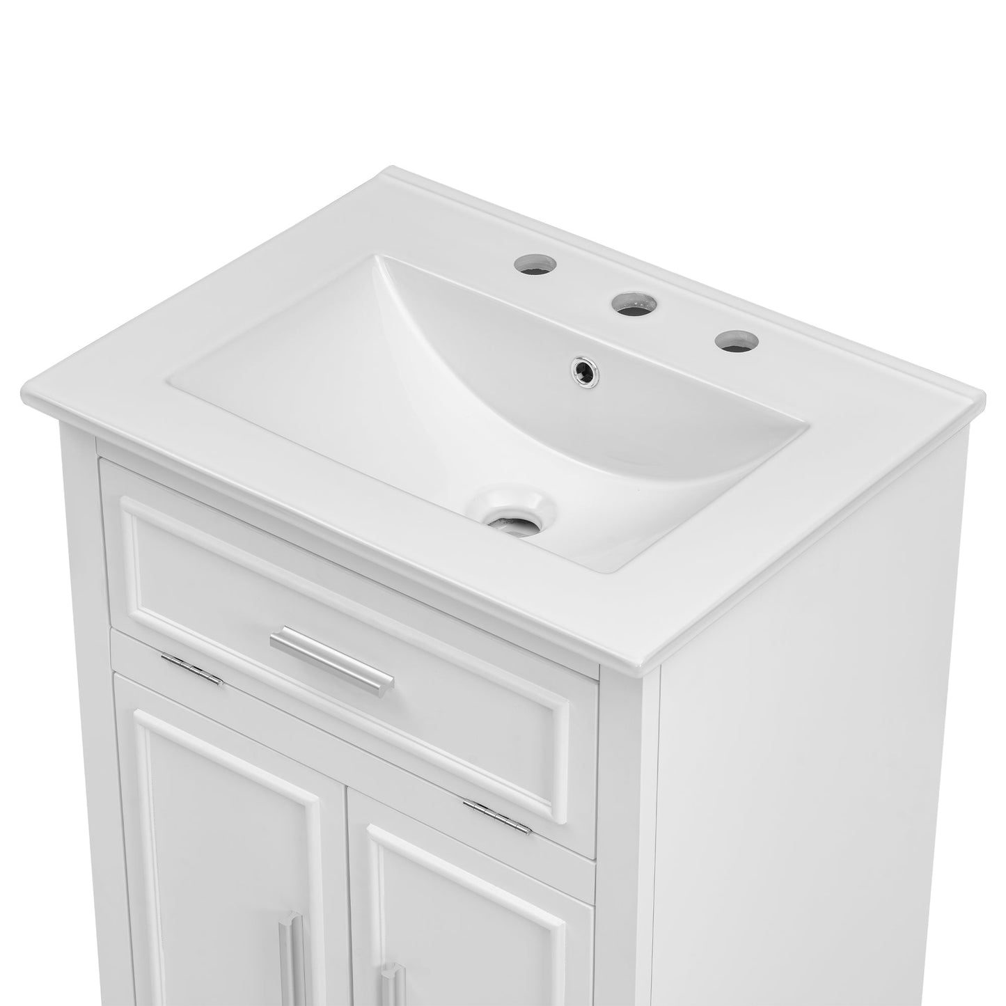 24" Bathroom Vanity with Sink, Bathroom Vanity Cabinet with One Flip Drawer and Doors, Solid Wood and MDF, White - Korvel