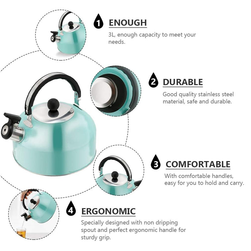 A 3L stainless - steel kettle for gas heating. It features a whistle and a comfortable handle, suitable for cooking and tea. - Korvel