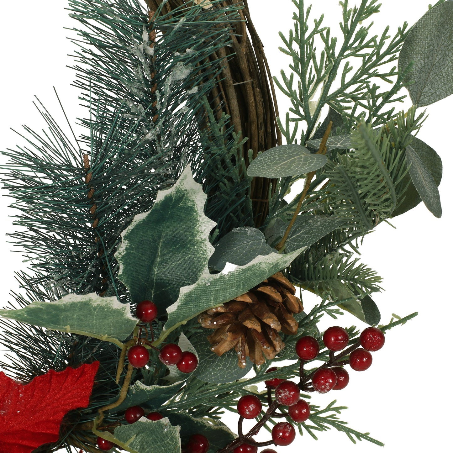 23.5" POINSETTIA/BERRY/EUCALYPTUS HALF WREATH - Korvel