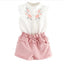 INS Children's Clothing Girls Embroidered Flowers Ruffled Lace Sleeveless Shirt Two-Color Shorts Set - Korvel