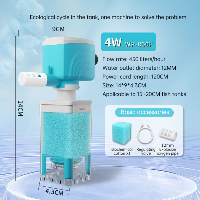 Multifunctional Aquarium Sponge Filter: Water Purifier, Pump, Wave Maker, with Suction Cup & Air Pump - Korvel