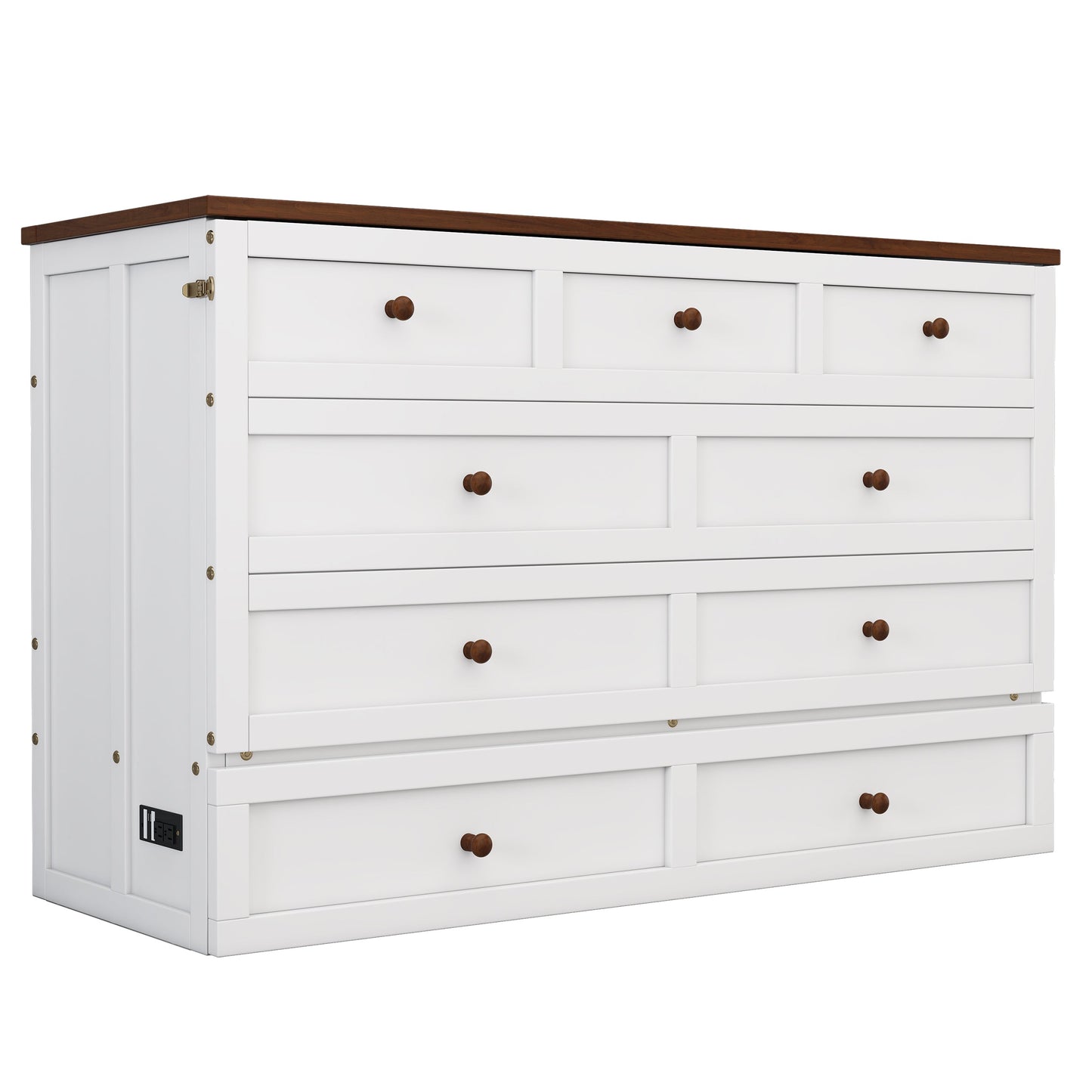 Solid Pine Murphy Bed Chest with Charging Station - Queen