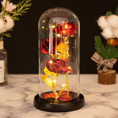 Elegant Glass Cover Gold Foil Roses Ornament with LED Light