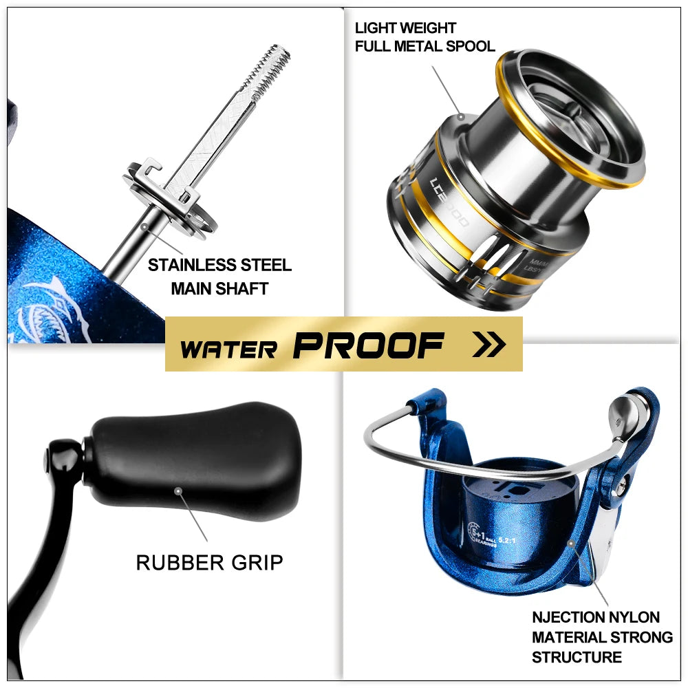 1pc metal spinning wheel speed ratio 5.2:1, far into Luya wheel can be sea fishing boat fishing outdoor fishing gear - Korvel