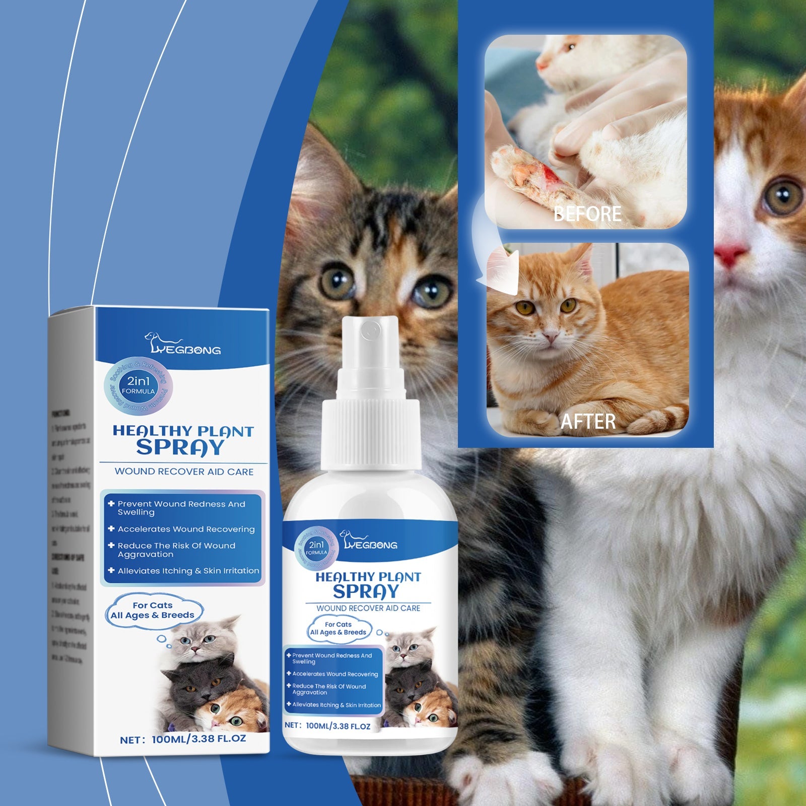 Cat Skin Care Spray, Gentle Cleaning Care Pet Skin Discomfort Body Care - Korvel