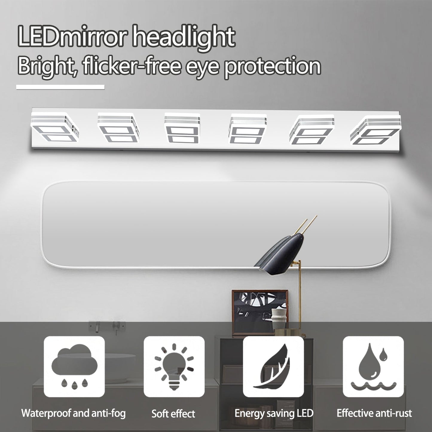 LED Modern Chrome Makeup Light, 6-Lights Acrylic Chrome Makeup Mirror Light - Korvel