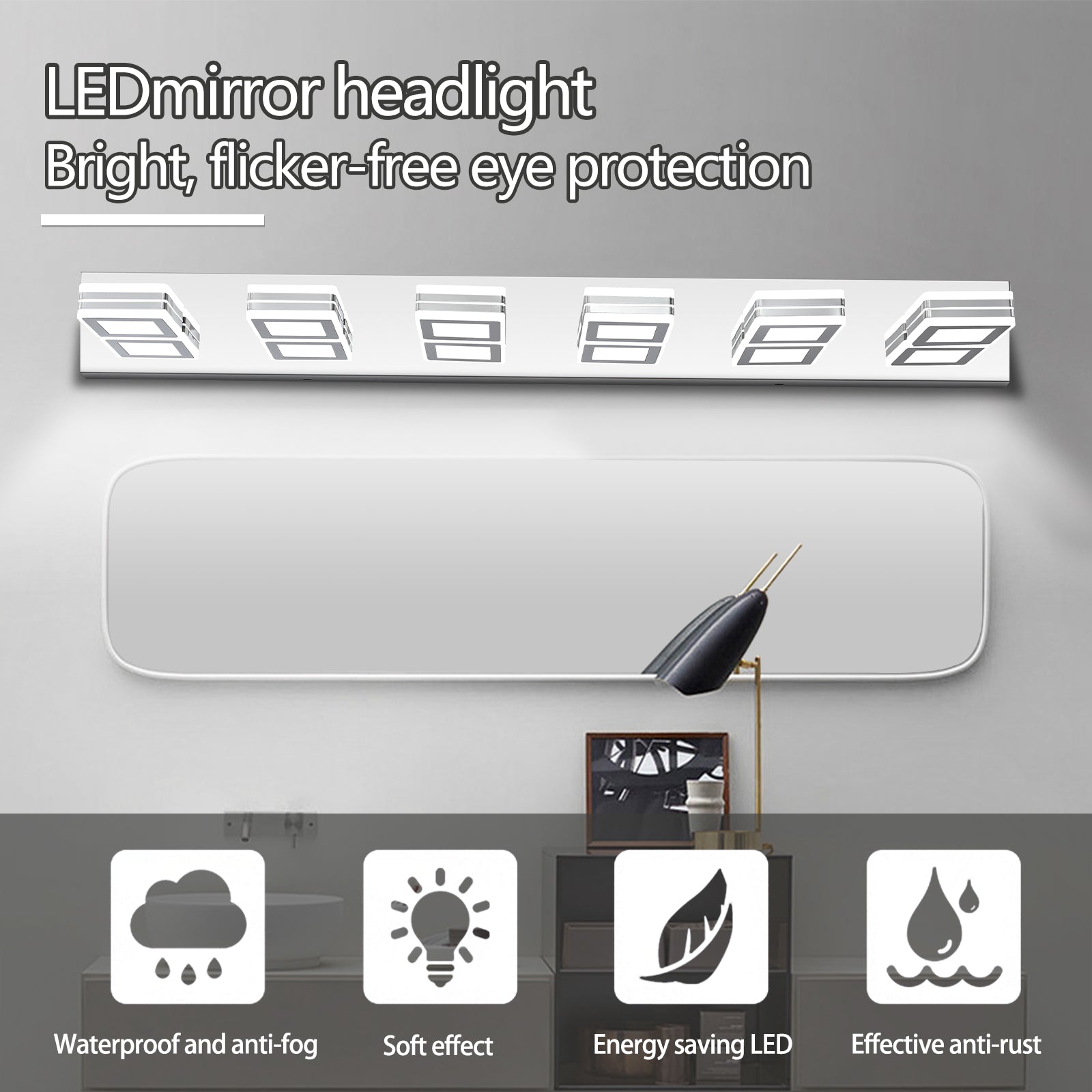 LED Modern Chrome Makeup Light, 6-Lights Acrylic Chrome Makeup Mirror Light - Korvel