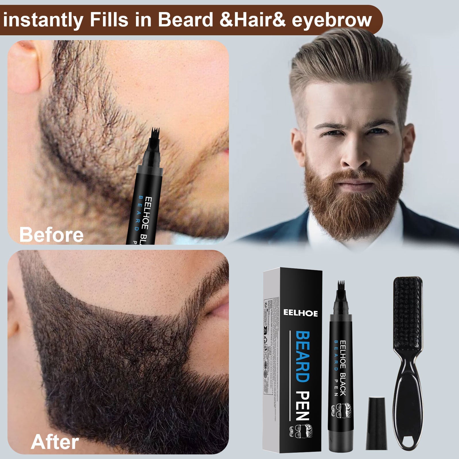 Beard Refill Pen Kit Men's Beard Natural Waterproof Beard Pen Beard Tracing Pen - Korvel