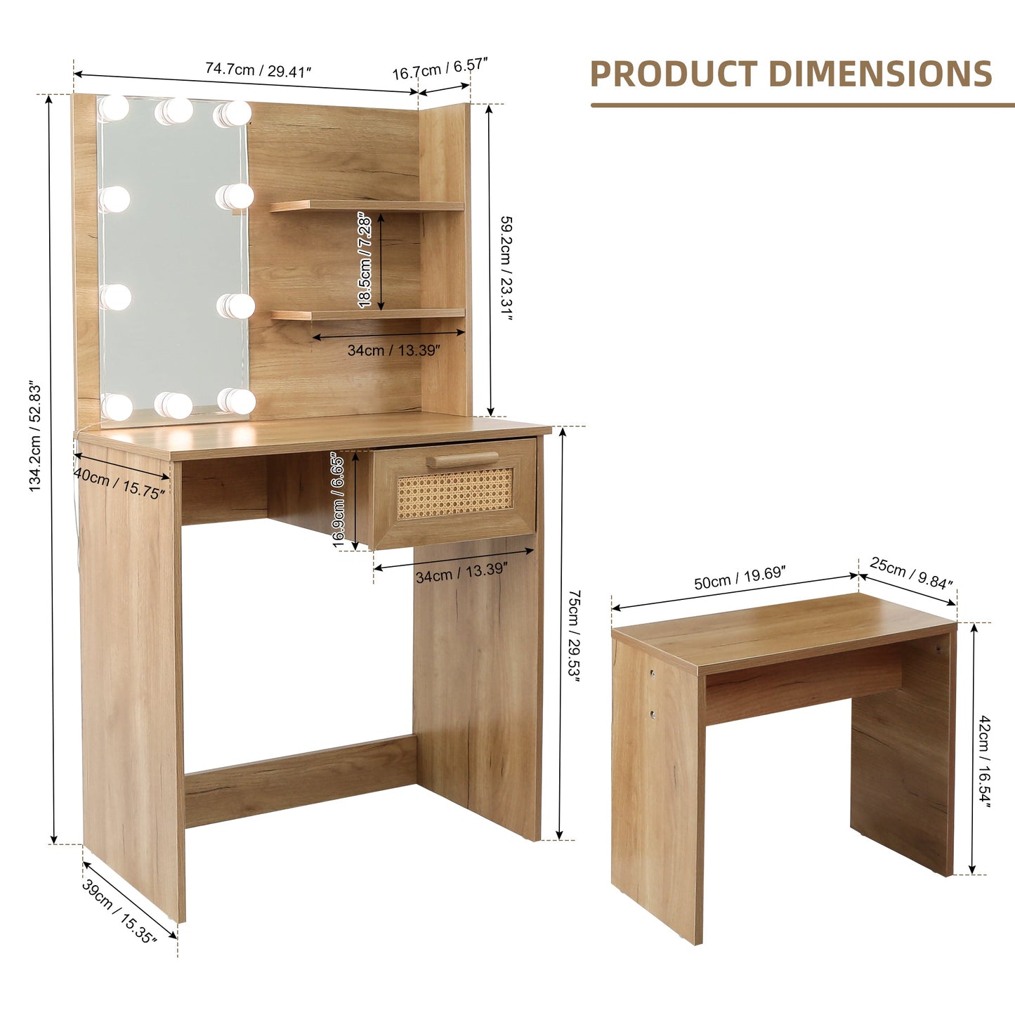 Elegant Bedroom Vanity Set with LED Mirror and Storage