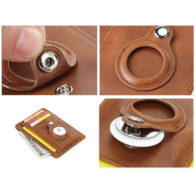 AirTag multi-card slot Apple tracker anti-lost protective cover card bag anti-theft brush Crazy Horse PU leather RFID bag - Korvel