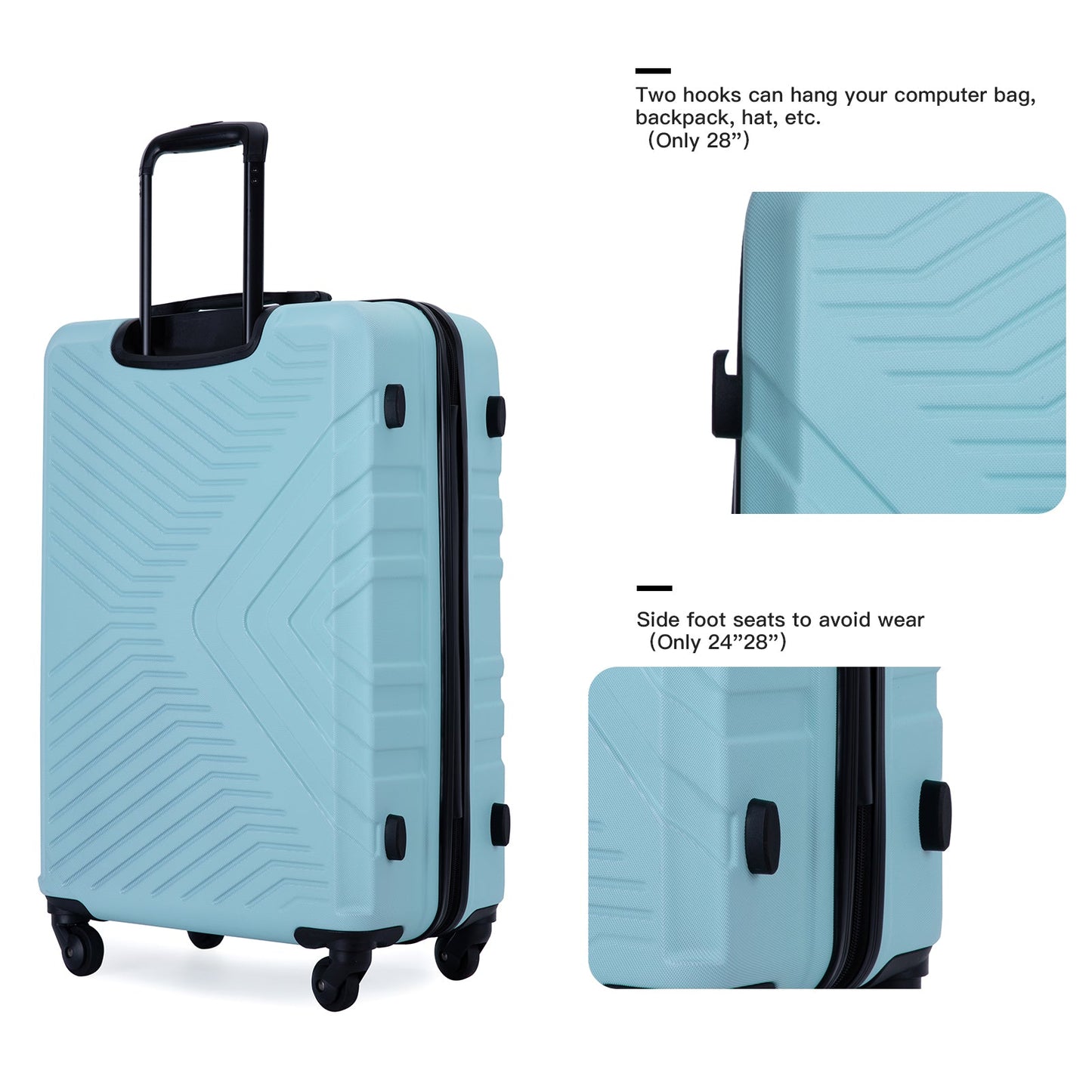 Ensemble de bagages léger en ABS de 3 pièces avec roues pivotantes - Vert