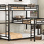 L-shaped Metal Triple Twin Size Bunk Bed, Black - Korvel
