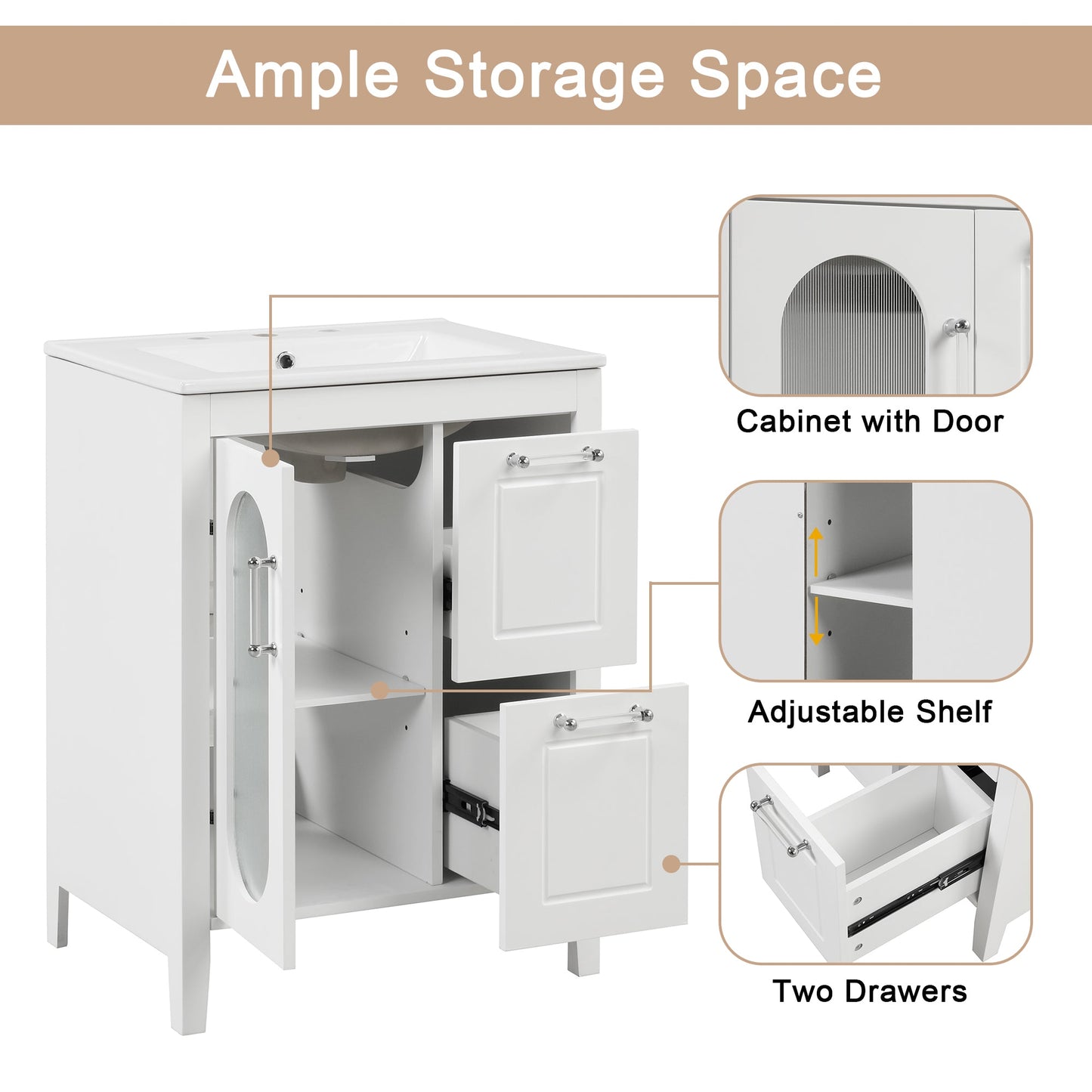 Elegant 24" Bathroom Vanity with Sink and Storage