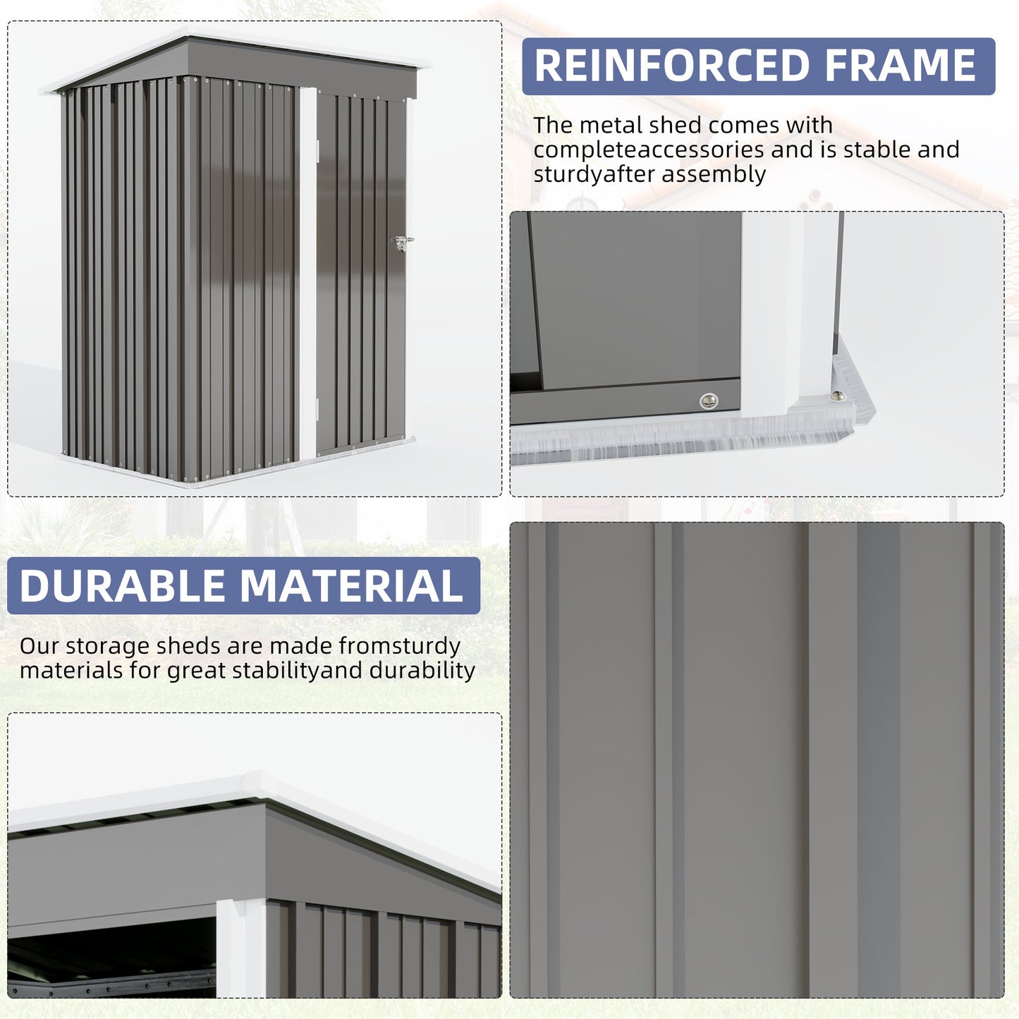 5 * 3FT outdoor storage shed, tool shed with sloping roof and lockable door, backyard garden metal shed, courtyard lawn, gray - Korvel